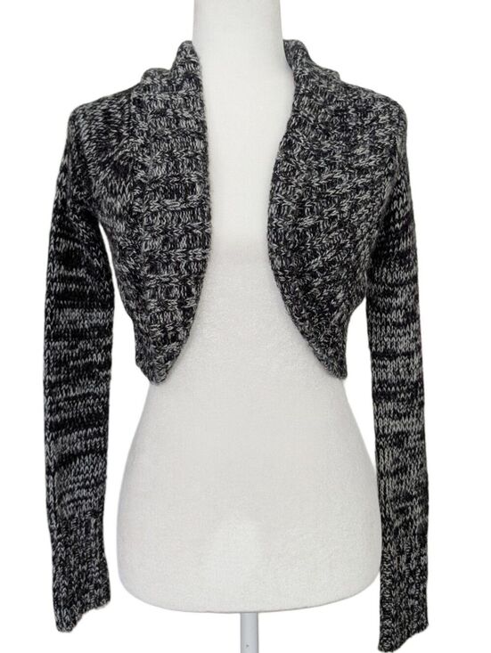 Wet Seal Sweaters - Wet Seal Womens Black Gray Marled Y2K Cropped Knit Shrug Cardigan Size Medium